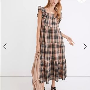 Madewell Flutter-Sleeve Tiered Midi Dress in Plaid